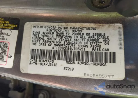2004 Toyota Camry Xle from USA, damaged, VIN 4T1BE30K84U795211